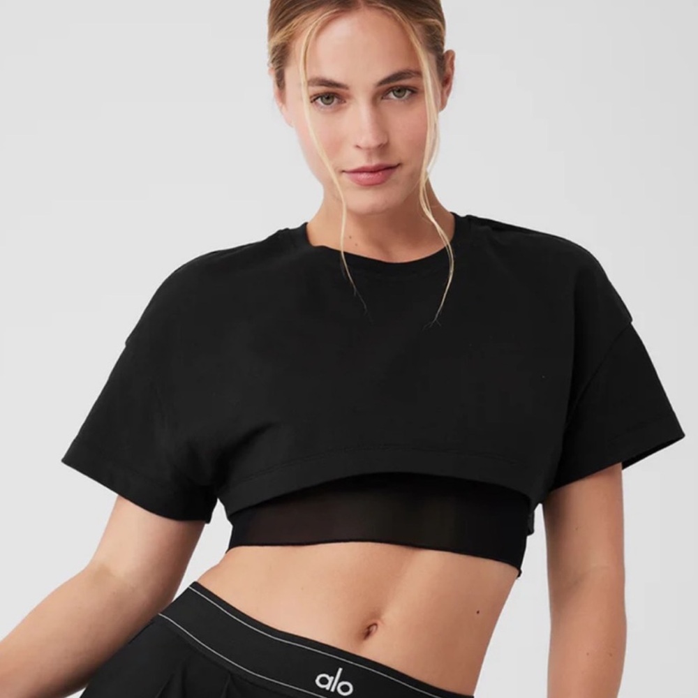 ALO Yoga Black Made You Look Cropped Short Sleeve